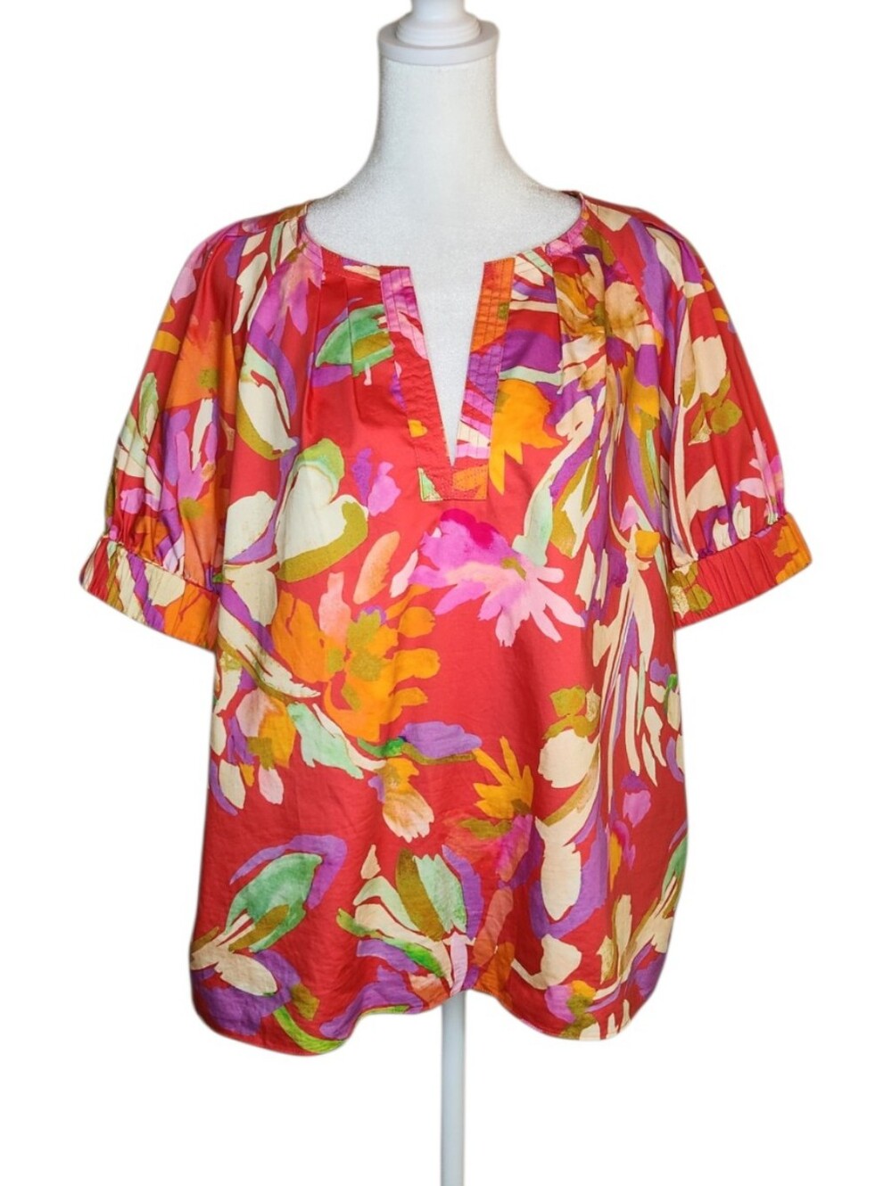 Tyler Boe Skylar Balloon Sleeve Split Neck Floral Peasant Top Large